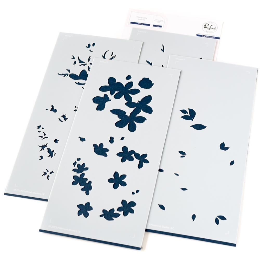 PinkFresh Studio - Artsy Floral Collection - Sakura - Layered Stencil - Slimline - 4&quot; x 9&quot;  - 240524