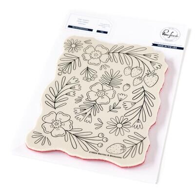 PinkFresh Studio - Artsy Floral Collection - Berries &amp; Blossoms - Cling Rubber Stamp - 4.25 x 5.5 - 219924 - 1 pce