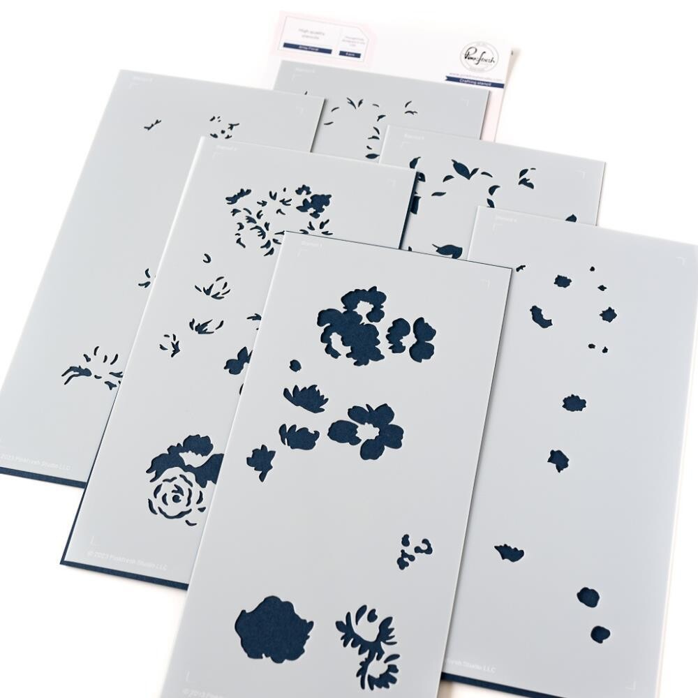 PinkFresh Studio - Artsy Floral Collection - Artsy Floral - Slimline -  Layered Stencil - 4&quot; x 12&quot; - 240924 - 6pcs