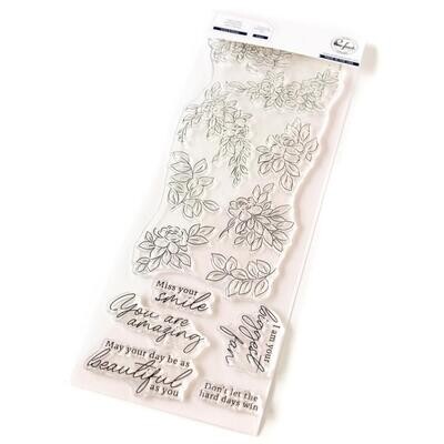 PinkFresh Studio - Artsy Floral Collection - Vines &amp; Roses - Clear Polymer Stamp - Slimline - 4&quot; x 12&quot; - 241124 - 5 Pcs
