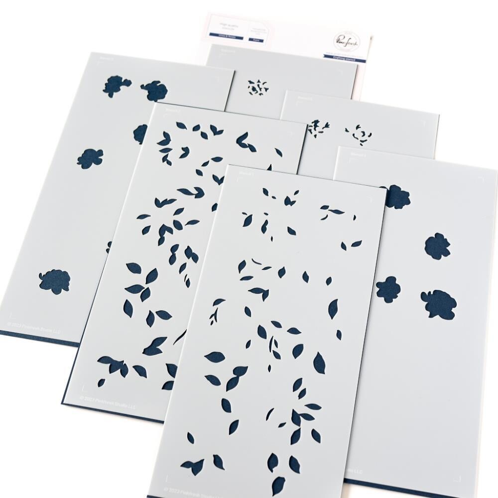 PinkFresh Studio - Artsy Floral Collection - Vines &amp; Roses -Layered Stencil - Slimline - 4&quot; x 9&quot; - 241324 - 6 Pcs