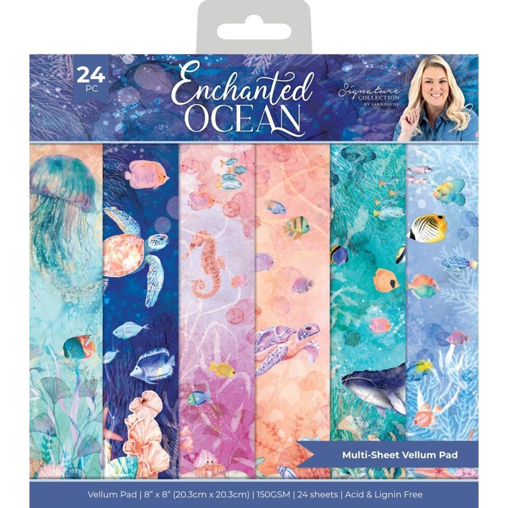Crafters Companion - Sara Davies Signature - Enchanted Ocean Collection - Enchanted Ocean - Vellum Paper Pad - 8 x8 - SEOVELACE8
