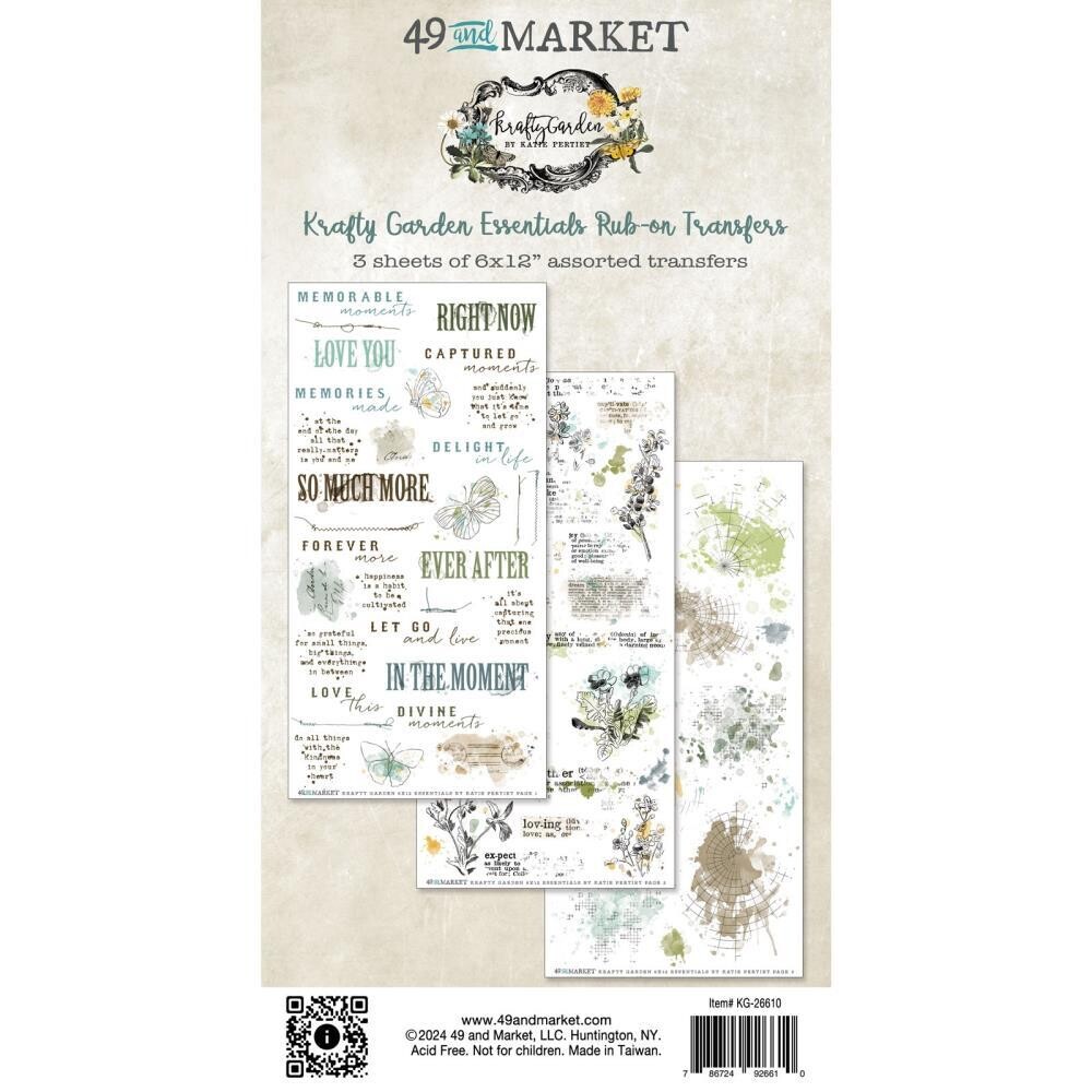 49 &amp; Market - Krafty Garden Collection - Rub On Transfer Set - Essentials - 6&quot; x 12&quot; - KG26610