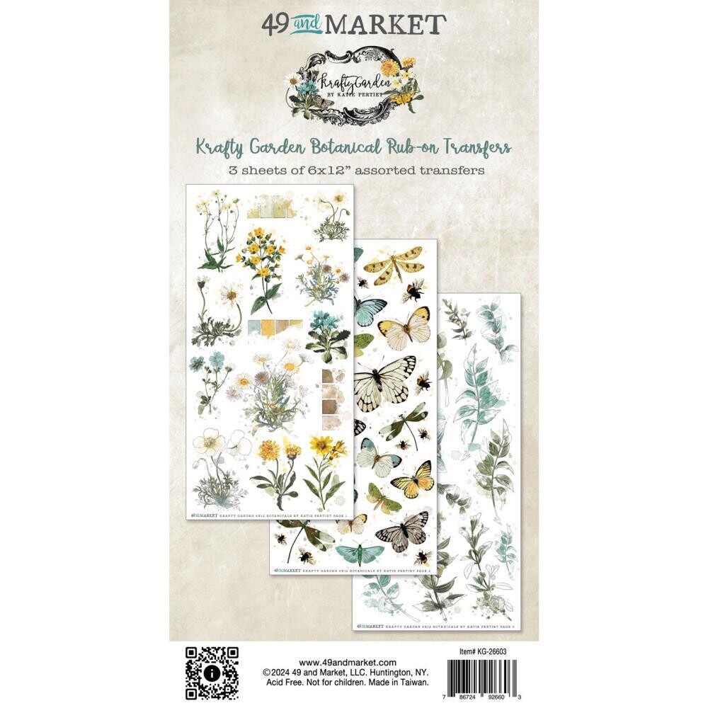 49 &amp; Market - Krafty Garden Collection - Rub On Transfer Set - Botanical - 6&quot; x 12&quot; - KG26603