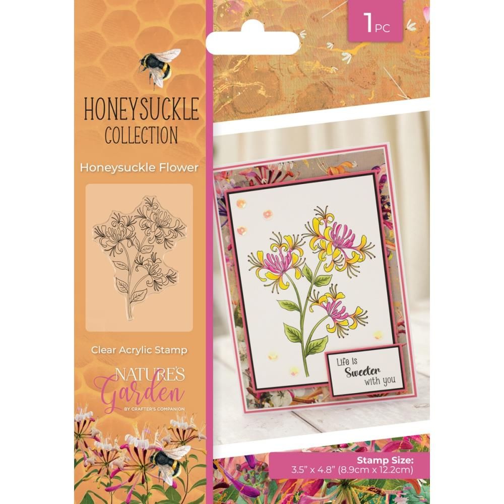 Crafters Companion - Nature&#39;s Garden Collection - Honeysuckle - Honey Flower - Clear Acrylic Stamp - 3.5&quot; x 4.8&quot; (8.9cm x 12.2cm) - NG-HS-CA-ST-HOFL