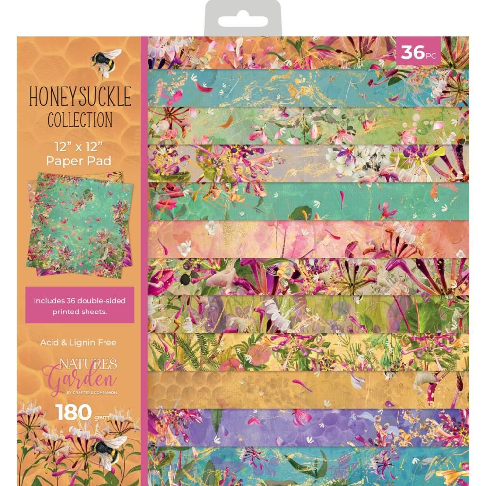 Crafters Companion - Nature&#39;s Garden Collection - Honeysuckle - 12 x 12 Paper Pad - NG-HS-PAD12