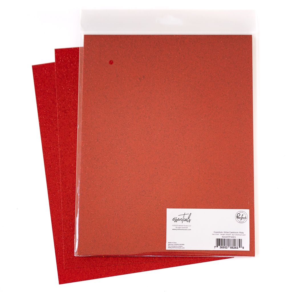 PinkFresh Studio - Essentials - Glitter Cardstock - 8.5&quot; x 11&quot; - Ruby - PF145ES - 6 sheets