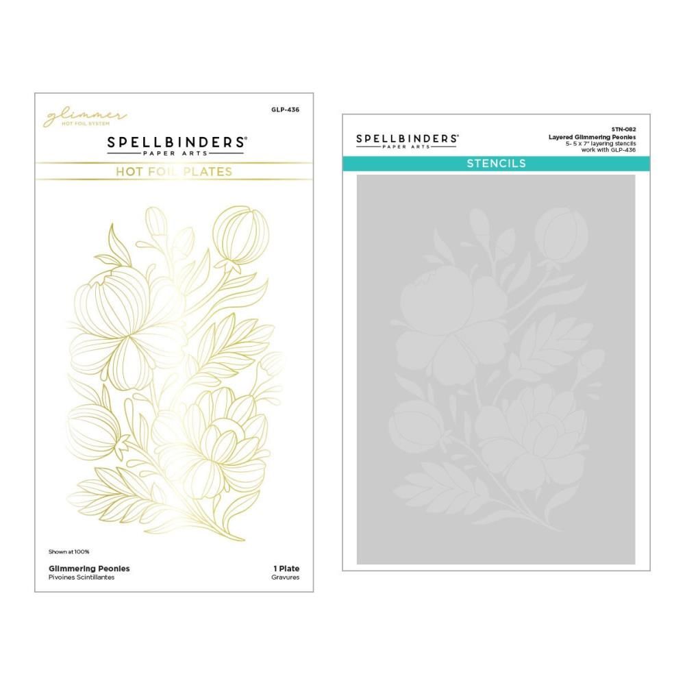 Spellbinders Paper Arts - Glimmer &amp; Stencil Bundle - Glimmering Peonies - BD-0841 - 2 pcs