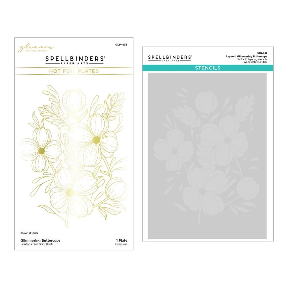 Spellbinders Paper Arts - Glimmer &amp; Stencil Bundle - Glimmering Buttercups - BD-0840 - 2 pcs