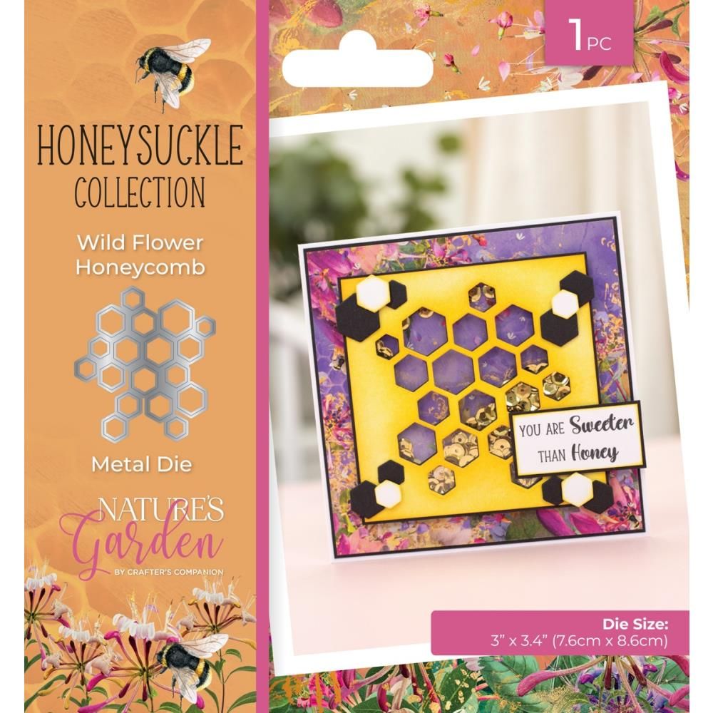 Crafters Companion - Nature&#39;s Garden Collection - Stamp &amp; Die Set - Honeysuckle - Wild Flower Honeycomb - NG-HS-MD-WFHO