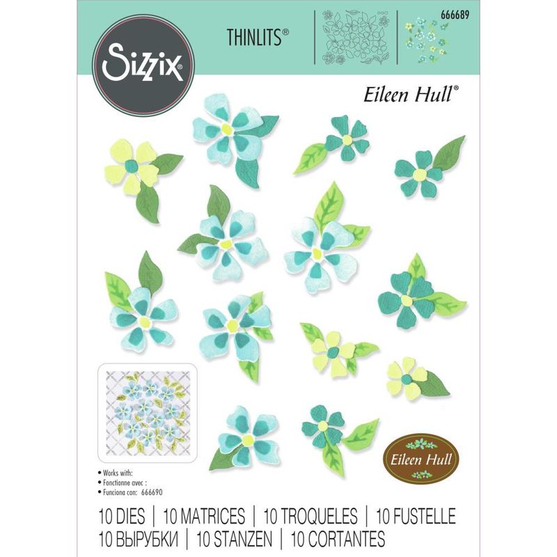 Sizzix - Thinlets Die set - Designed By Eileen Hull - Painterly Blooms &amp; Background - 666689 - 10 pcs