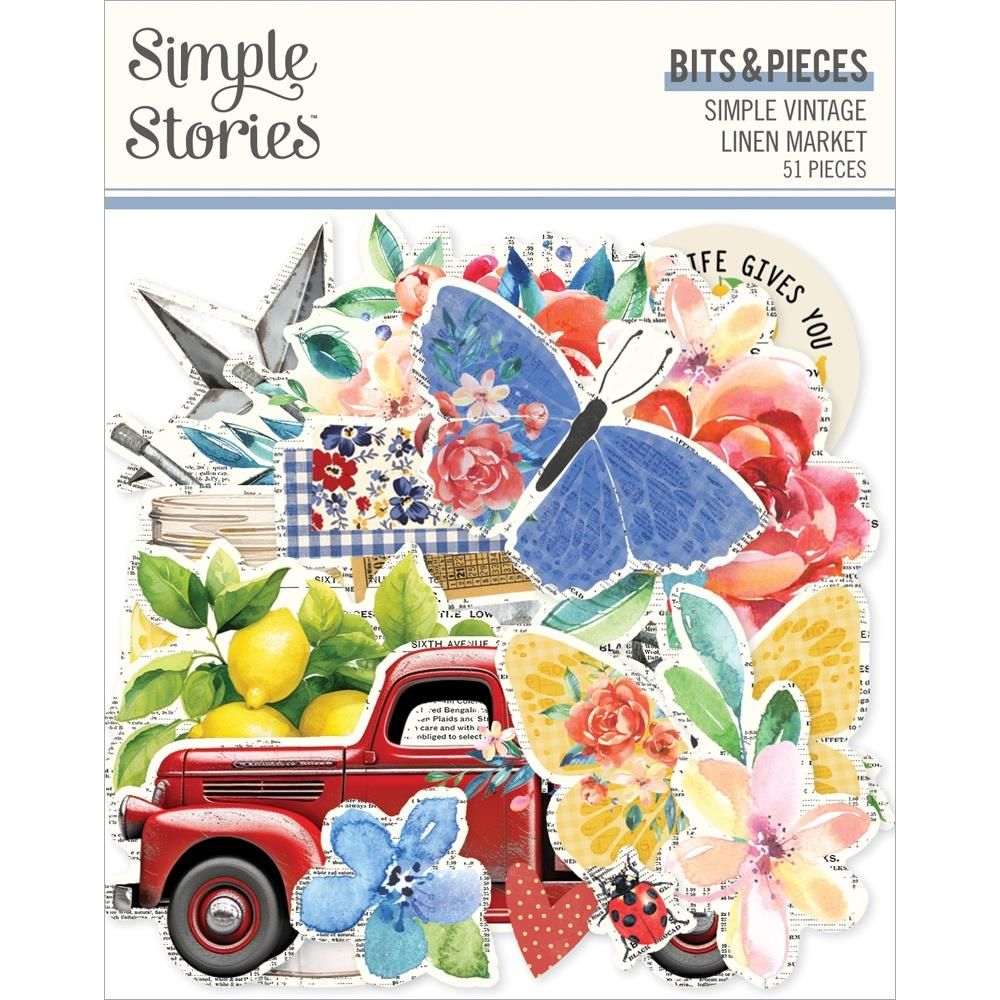 Simple Stories - Bits &amp; Pieces -  Die Cuts -Simple Vintage Linen Market Collection - SVLM22721- 51 pcs