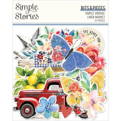 Simple Stories - Bits &amp; Pieces -  Die Cuts -Simple Vintage Linen Market Collection - SVLM22721- 51 pcs