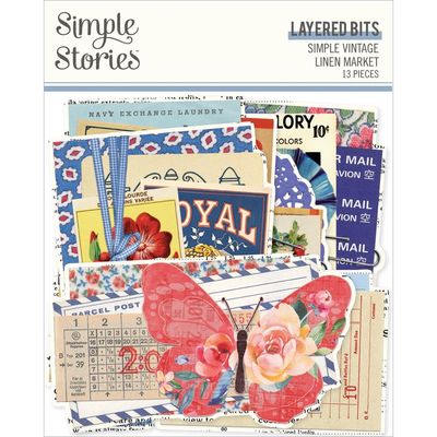 Simple Stories - Bits &amp; Pieces - Die Cuts - Simple Vintage Linen Market Collection - Layered Bits - SVLM22722- 13 pcs