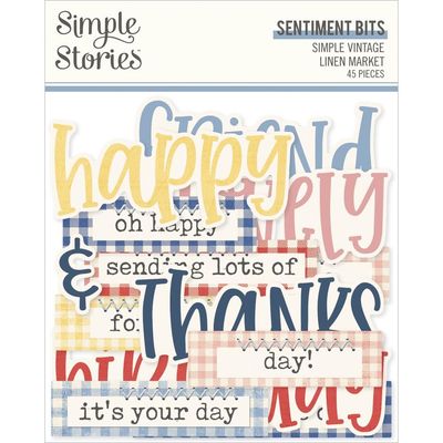 Simple Stories - Bits &amp; Pieces - Die Cuts - Simple Vintage Linen Market Collection - Sentiments - SVLM22724 - 45 pcs