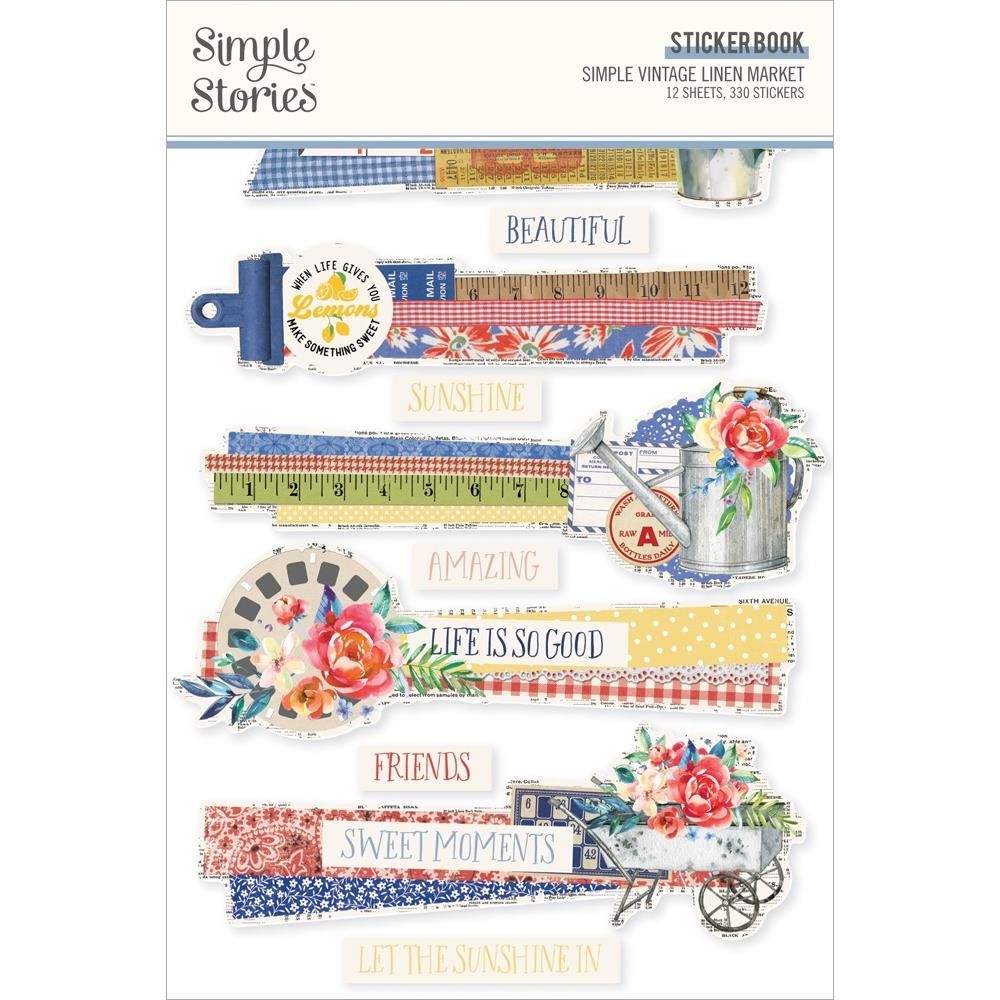 Simple Stories - Simple Vintage Linen Market Collection - Sticker Book - SVLM22726 - 12 Sheets - 330 Stickers
