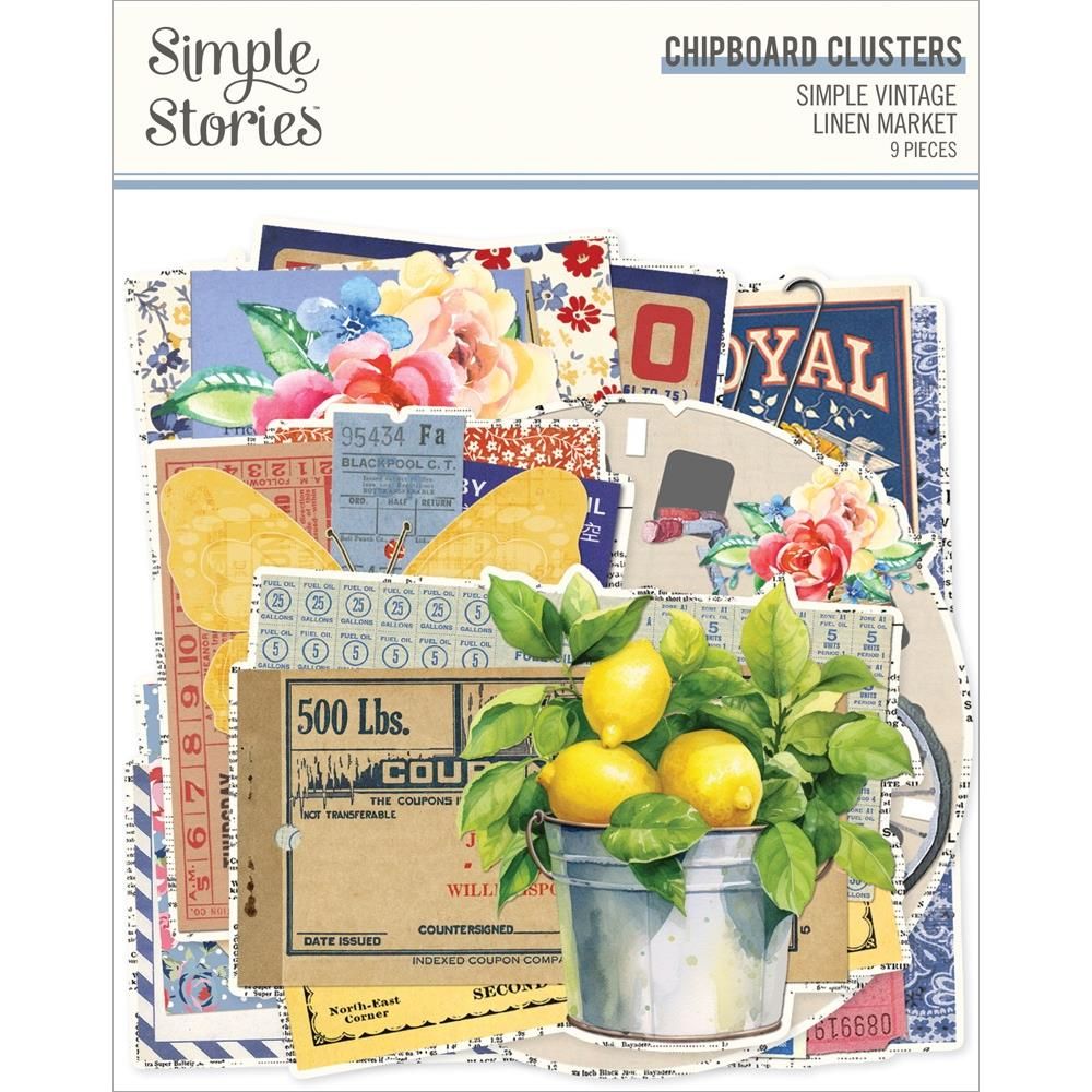 Simple Stories - Simple Vintage Linen Market Collection - Chipboard - Clusters - SVLM22728 - 9 pcs