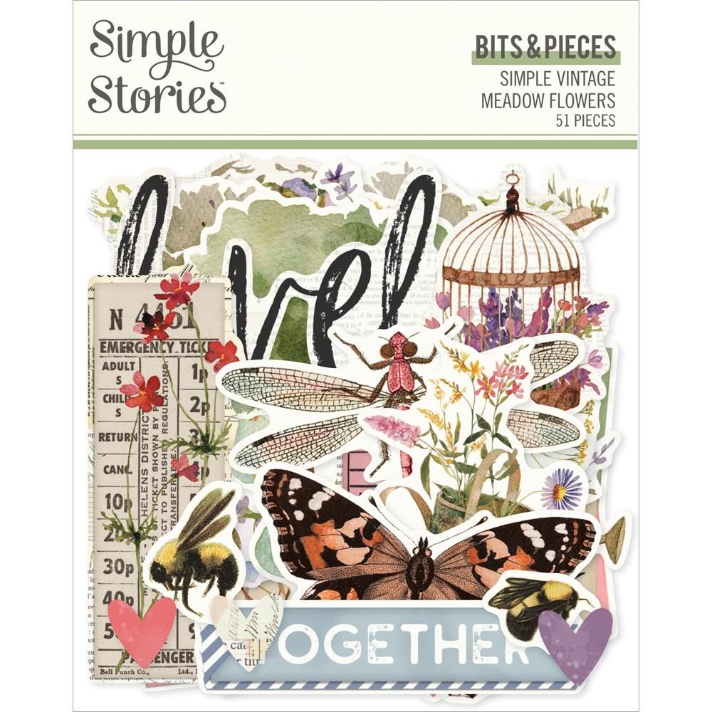 Simple Stories - Simple Vintage Meadow Flowers Collection - Bits &amp; Pieces - Die Cuts -  SVMF22622 - 51 pcs