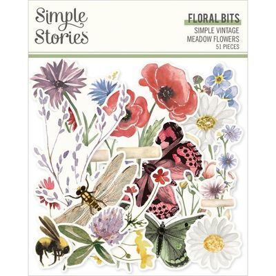 Simple Stories - Simple Vintage Meadow Flowers Collection - Bits &amp; Pieces - Die Cuts - Floral - SVMF22623 - 51 pcs