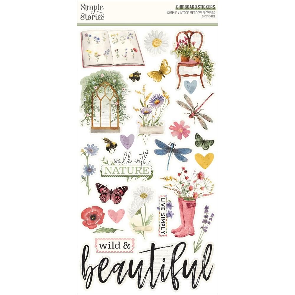 Simple Stories - Simple Vintage Meadow Flowers Collection - Stickers - Chipboard - SVMF22621 - 26 pcs
