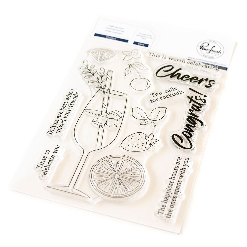 PinkFresh Studio - Happiness Collection - Cheers - Photopolymer Clear Stamp - 4&quot; x 6&quot; - 149122 - 8pcs