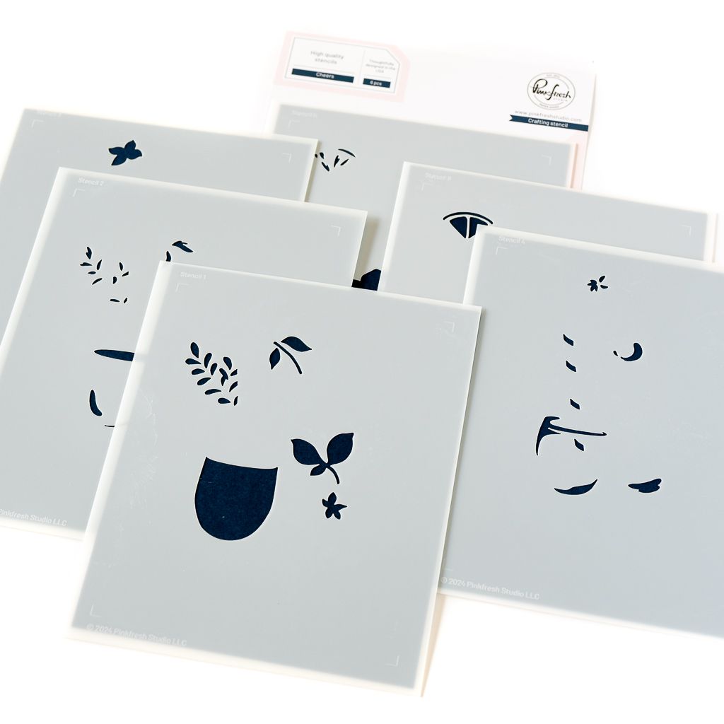 PinkFresh Studio - Happiness Collection - Cheers - Layered Stencil - 149322 - 6 pcs
