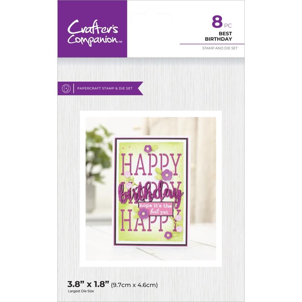 Crafters Companion - Create A Card - Stamp &amp; Dies Set - Best Birthday - CC- STD-BEBI - 8 Pcs