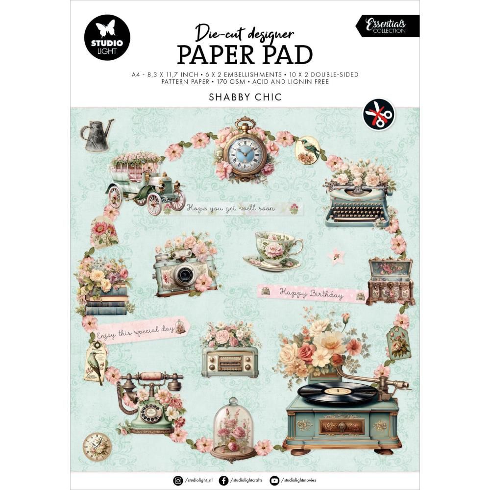 Studio Light Co - Die Cut designer pad - Shabby Chic - NR.169 - 16 sheets