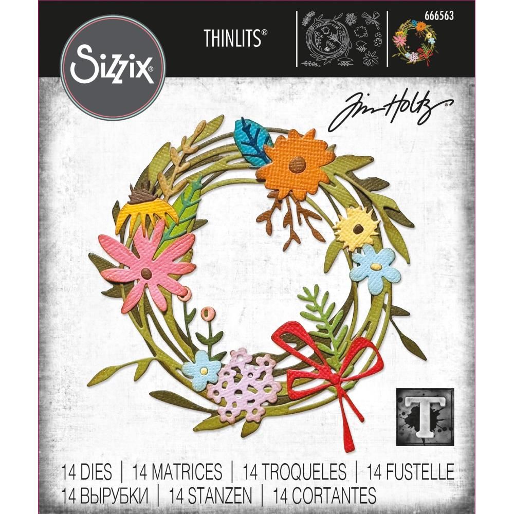 Sizzix - Thinlets - Die Set - Vault Funky Flower Wreath - 666563 - 14 pcs