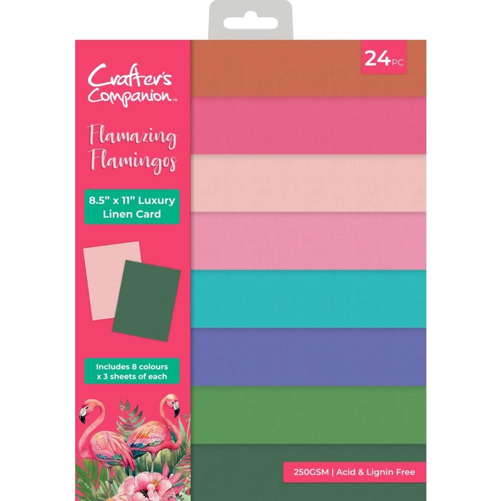 Crafters Companion - Flamazing Flamingo Collection - Linen Cardstock 8.5&quot; x 11&quot; - 250GSM - 24 Sheets