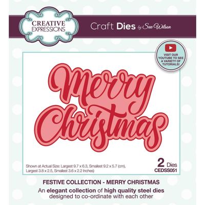 Creative Expressions &amp; Sue Wilson - Shadowed Sentiment Die - Mini Expression - Merry Christmas - CEDSS051 - 2 pcs