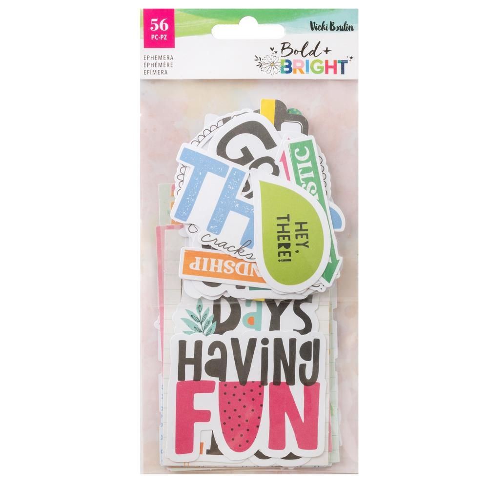 American Crafts - Vicki Boutin - Die Cuts - Bold and Bright Ephemera - Journaling - 34026037 - 56 pcs