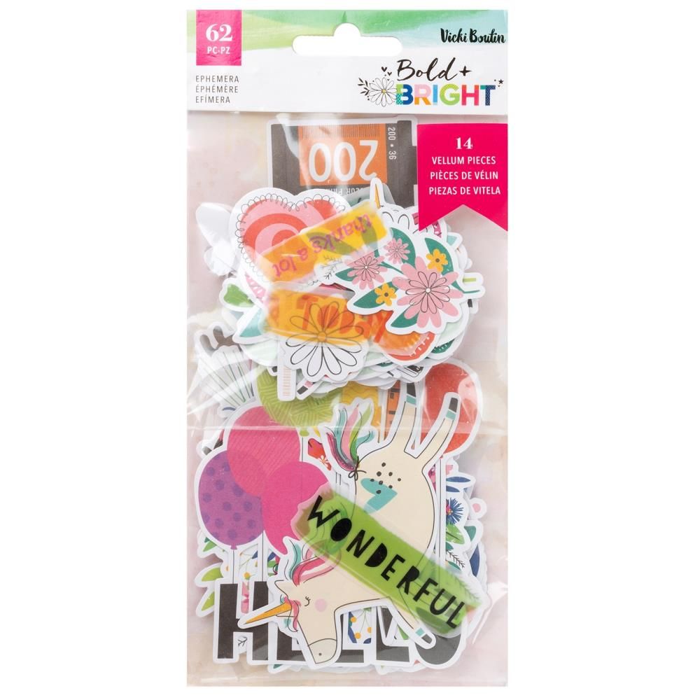 American Crafts - Vicki Boutin - Die Cuts - Bold and Bright Ephemera - Icons - 34026036 - 62 pcs