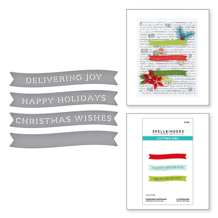 Spellbinders Paper Arts - Handmade Holidays Collection - Handmade Sentiments - Etched Die - S1-156 -4pcs