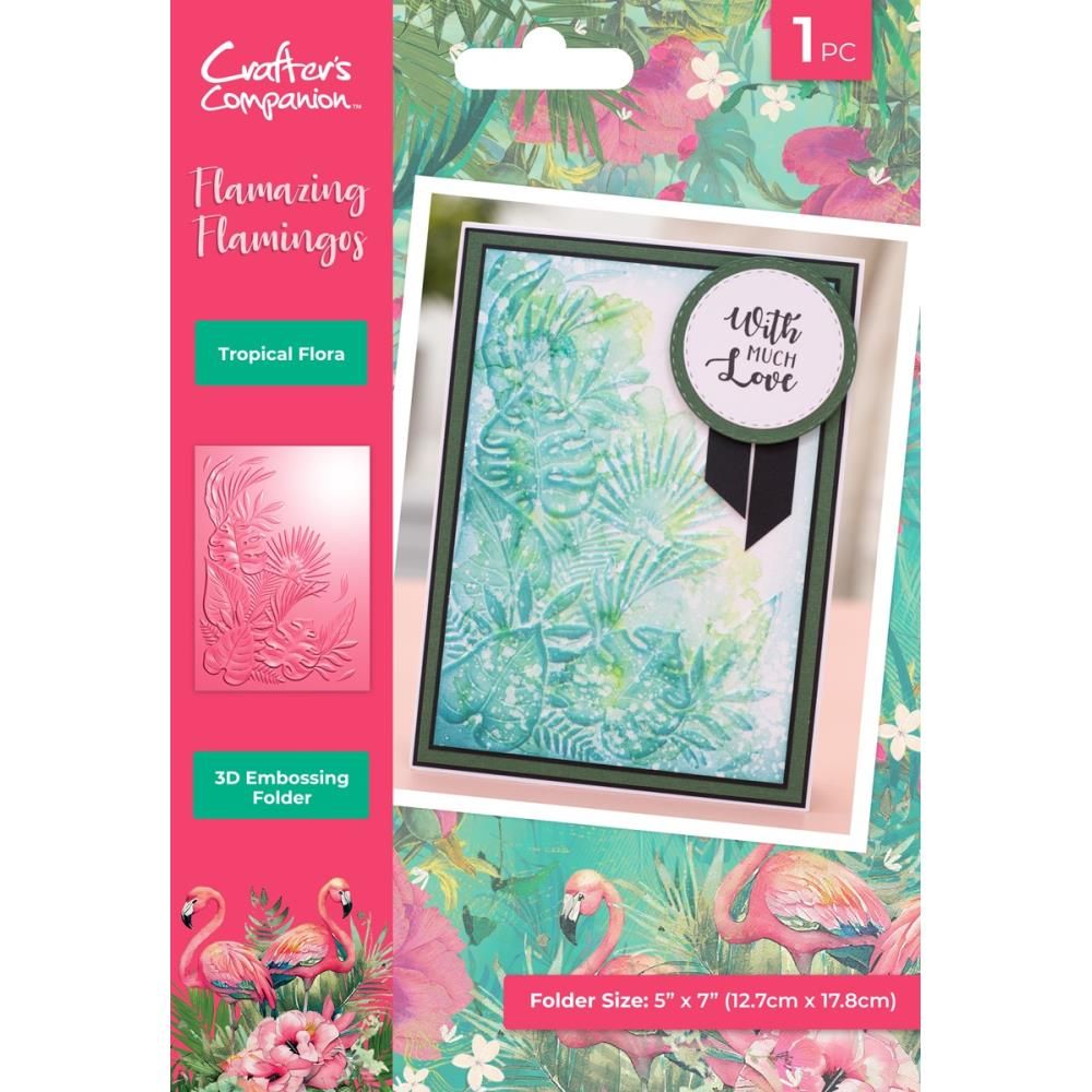 Crafters Companion - Flamazing Flamingo - 3D Embossing Folder - Tropical Flora - FLFL-3D-EF5-TF - 5&quot; x 7&quot;