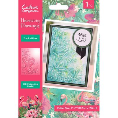 Crafters Companion - Flamazing Flamingo - 3D Embossing Folder - Tropical Flora - FLFL-3D-EF5-TF - 5&quot; x 7&quot;