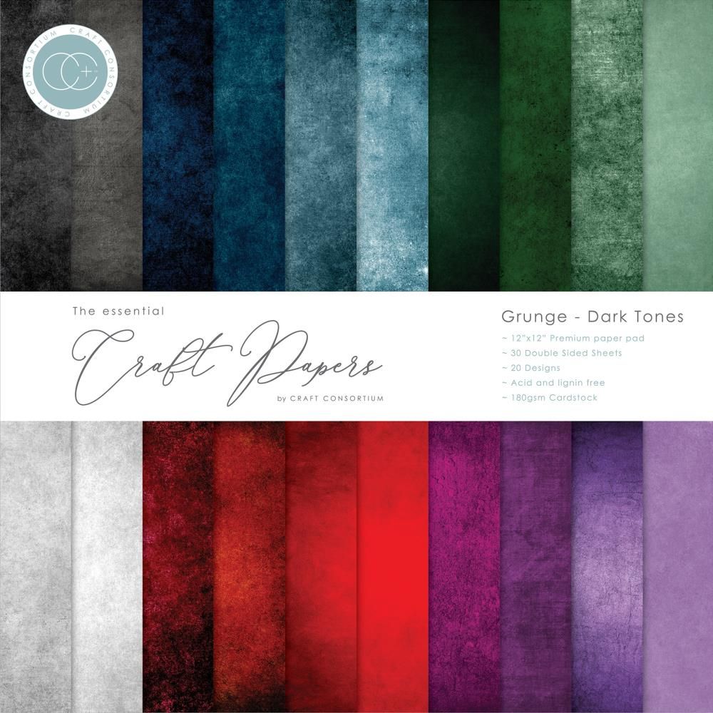 Craft Consortium - The Essential Craft Papers - Grunge - Dark Tones - 12 x 12 Paper Pad - CCEPD012 - 30 Sheets