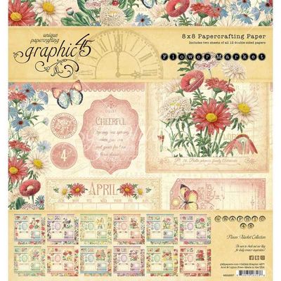 Graphic 45 - Flower Market Collection - 8&quot; x 8&quot; Paper Pad G4502557 - 24 Sheets