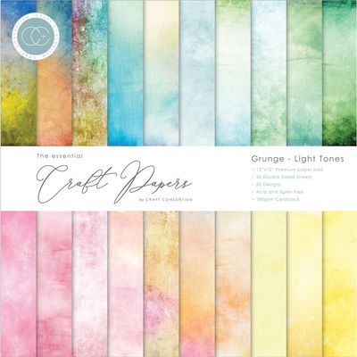Craft Consortium - The Essential Craft Papers - Grunge Light - 12 x 12 Paper Pad - CCEPAD008  - 30 sheets