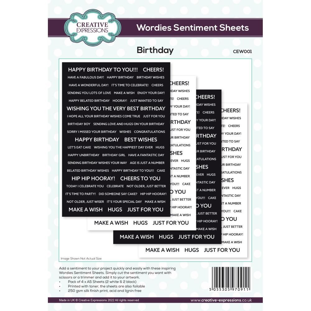 Creative Expressions - Wordies Sentiment Sheets - Birthday - CEW001