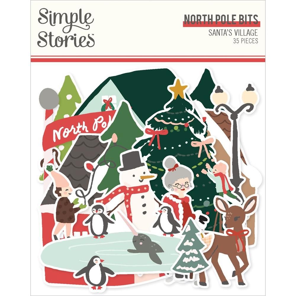 Simple Stories - Santa&#39;s Village Collection - Die Cuts - Bits &amp; Pieces - North Pole - SV23031 - 35 pcs