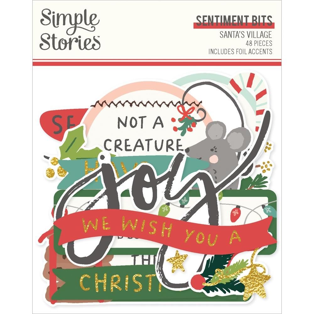 Simple Stories - Santa&#39;s Village Collection - Die Cuts - Bits &amp; Pieces - Sentiments - SV23021 - 48 pcs