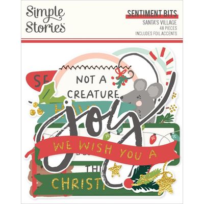 Simple Stories - Bits &amp; Pieces - Die Cuts - Santa&#39;s Village Collection - Sentiments - SV23021 - 48 pcs