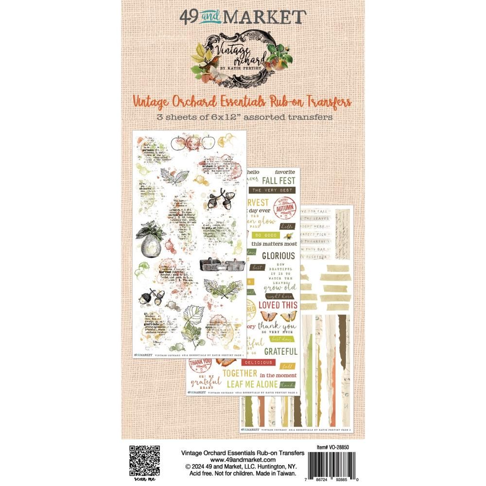 49 &amp; Market - Vintage Orchard Collection - Rub On Transfer Set - Essentials - VO28850 - 6&quot; x 12&quot; - 3 sheets
