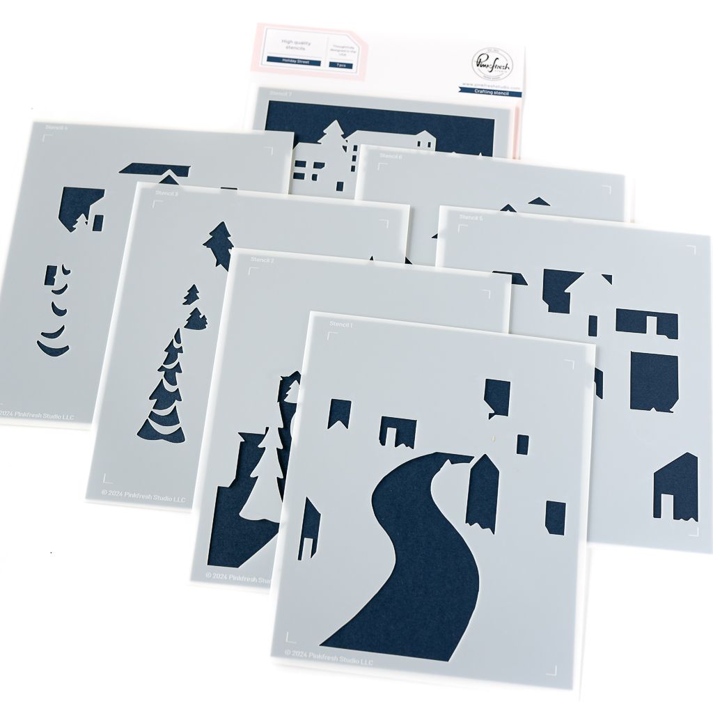 PinkFresh Studio - Magical Holiday Collection - Holiday Street - Layered Stencil Set - 252124 - 7 pcs