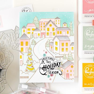 PinkFresh Studio - Magical Holiday Collection - Holiday Street - Layered Stencil Set - 252124 - 7 pcs