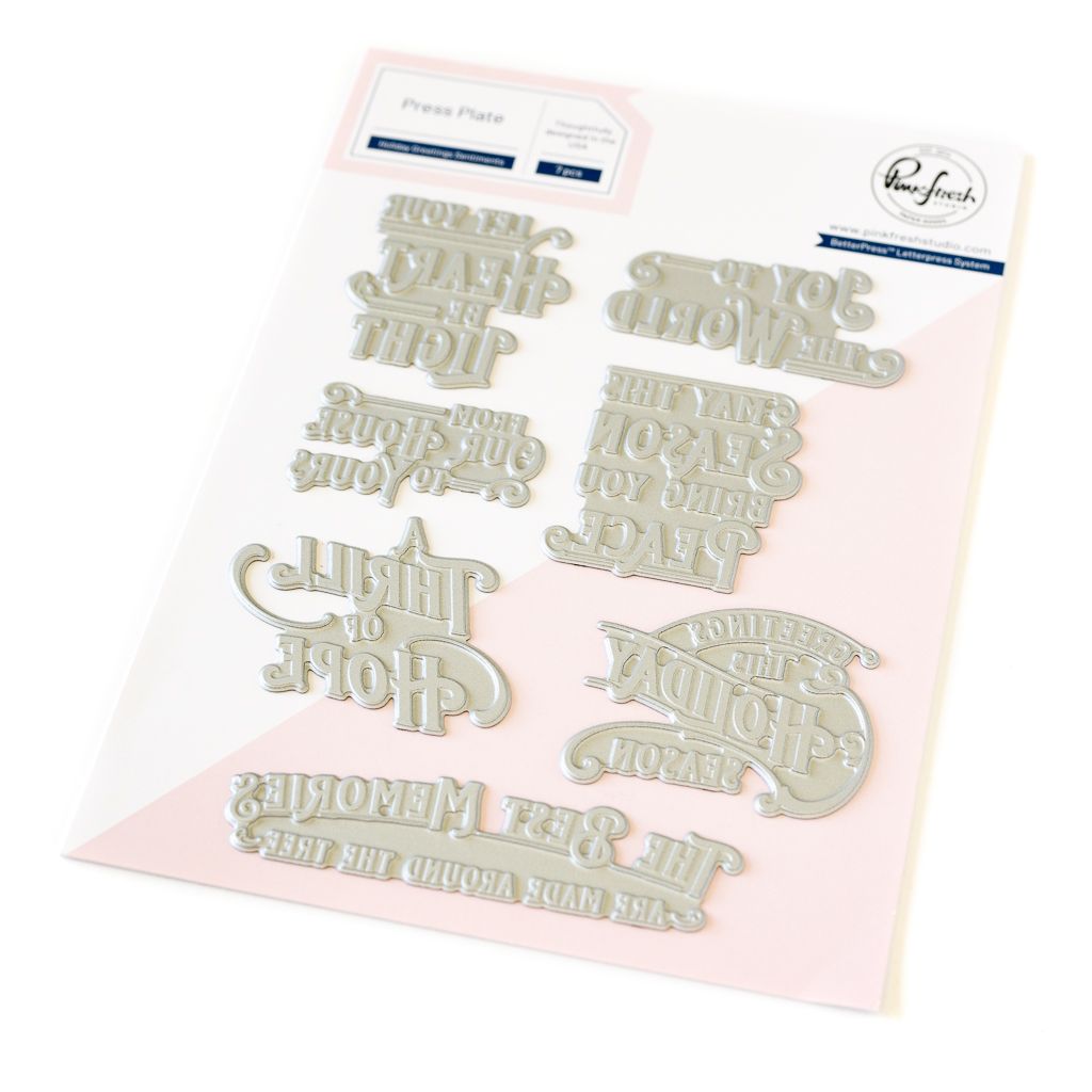 PinkFresh Studio - Magical Holiday Collection - Holiday Greetings Sentiments - Press Plate - 253324 - 2pcs