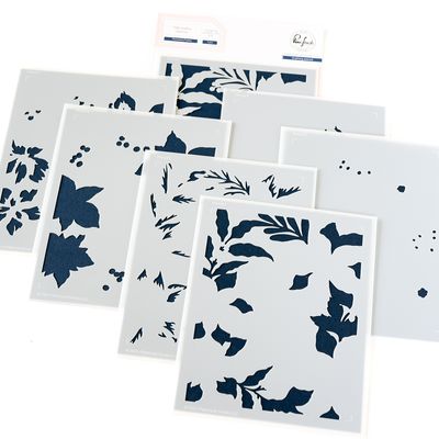 PinkFresh Studio - Magical Holiday Collection - Poinsettia Frame - Layered Stencil Set - 253024 - 7 pcs