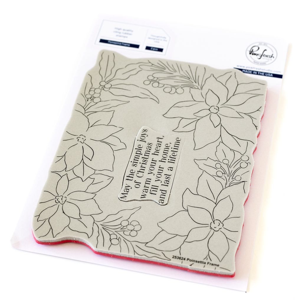 PinkFresh Studio - Magical Holiday Collection - Poinsettia Frame - Cling Rubber Stamp - 4&quot; x 6&quot; - 253624 - 2pcs