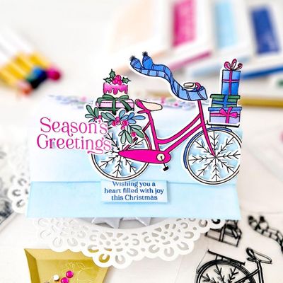 PinkFresh Studio - Magical Holiday Collection - Holiday Bicycle - Clear Polymer Stamp Set - 4" x 6" - 253924 - 6pcs